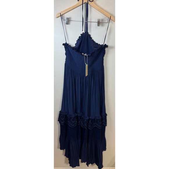 Ramy Brook Women's Size Large Navy Dulce Tiered Halter Maxi Dress NWT - Picture 4 of 8